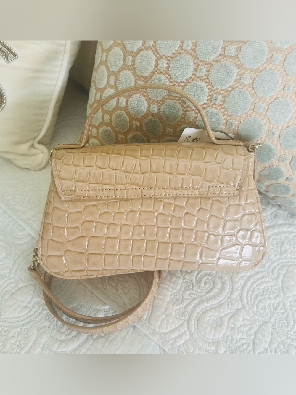 Zara Nude Croc-Embossed Mini Top Handle Bag with Chain Strap - Picture 2 of 8
